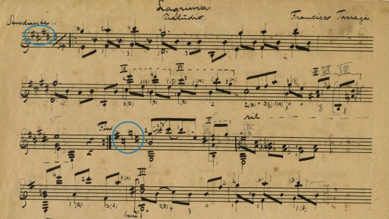 Lágrima by Tárrega key signatures