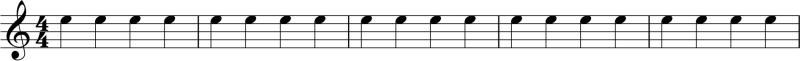 Quarter notes on E, open first string on guitar