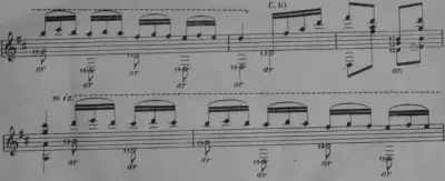 Score excerpt from Tárrega's Alborada with harmonics notation